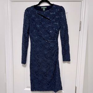 Long Sleeve Navy Ralph Lauren Cocktail Dress